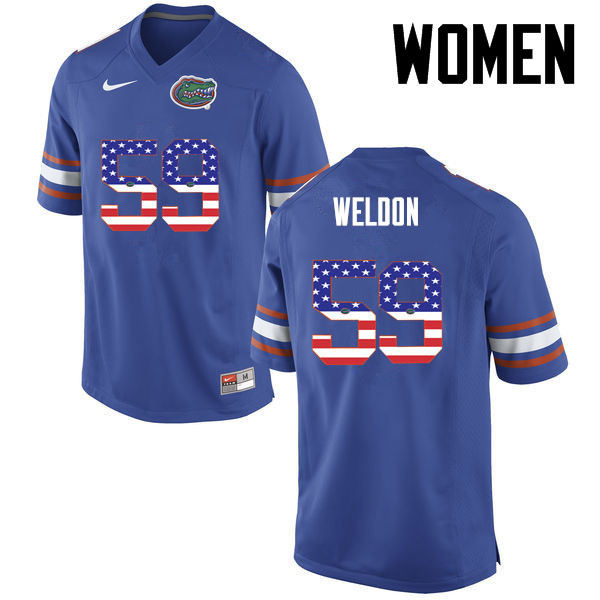 Women Florida Gators #59 Danny Weldon College Football USA Flag Fashion Jerseys-Blue - Click Image to Close
